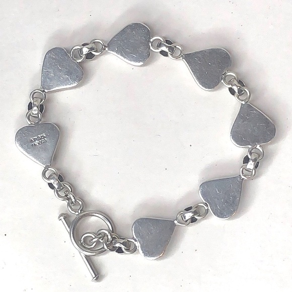 MEXICAN Sterling Silver Red Jasper Heart Toggle Bracelet - Picture 8 of 12